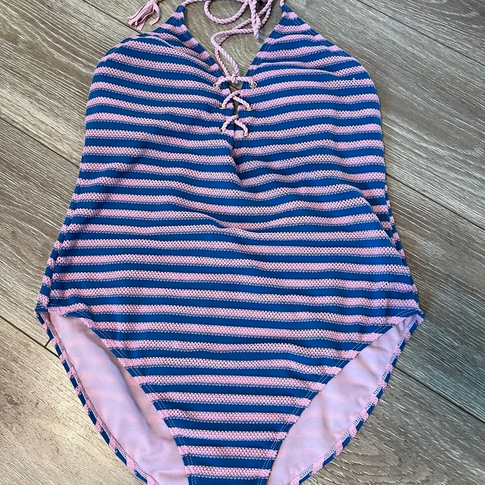 Pink/blue stripped one piece swimsuit